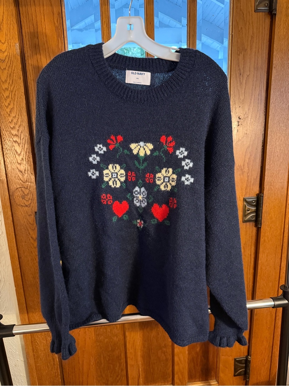 Old Navy Navy Floral & Heart Crewneck Sweater
